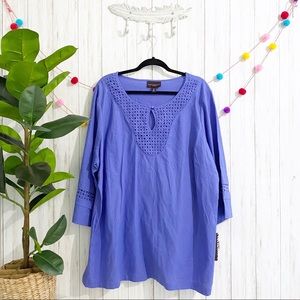 NWT 2X Dana Buchman Linen Top 2X Vibrant Periwinkle Color